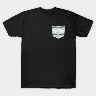 Pocket - Gradient Watercolor Lines Blue T-Shirt